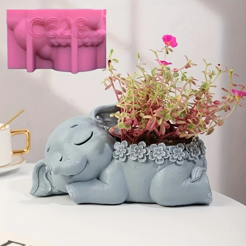 Candle Mold Silicone - Elephant succulent plant flowerpot epoxy resin