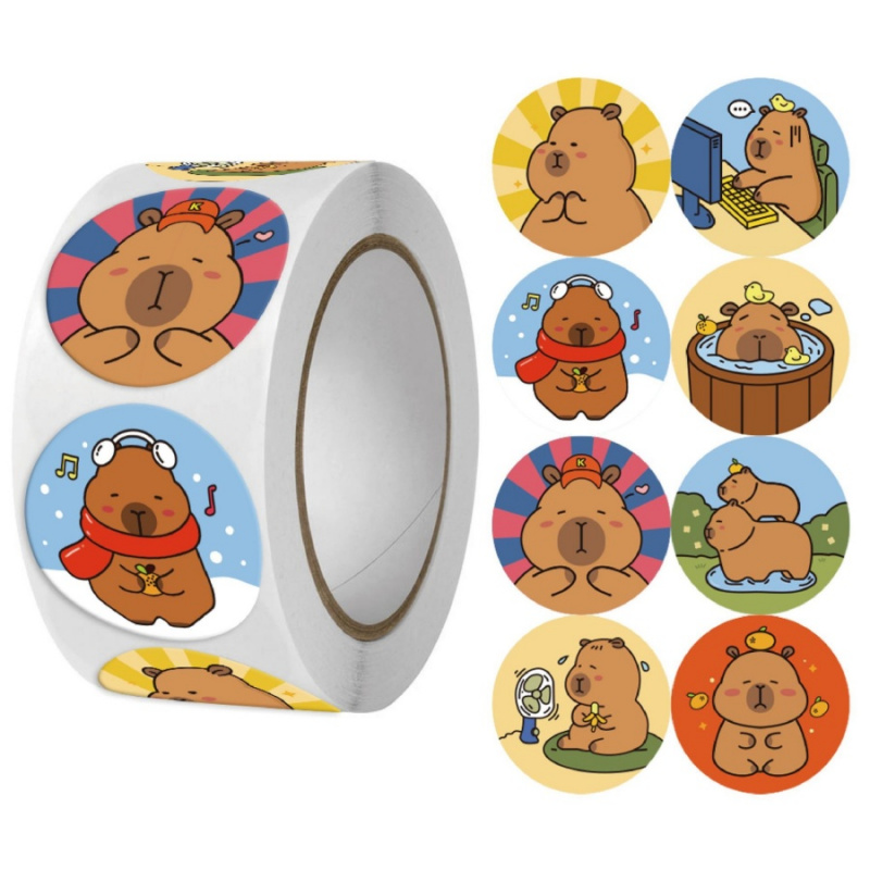 500pcs/pack Capybara Stickers  - огляд і ціна Label Sticker Round